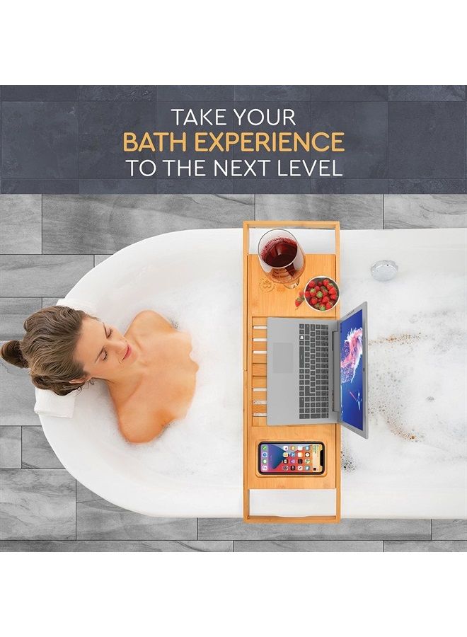 Bambüsi Bathtub Tray Caddy - Bamboo Adjustable Bath Tray - Unique House Warming Gifts, New Home, Anniversary & Wedding Gifts for Couple, Bridal Shower Gift for Women - Image 2