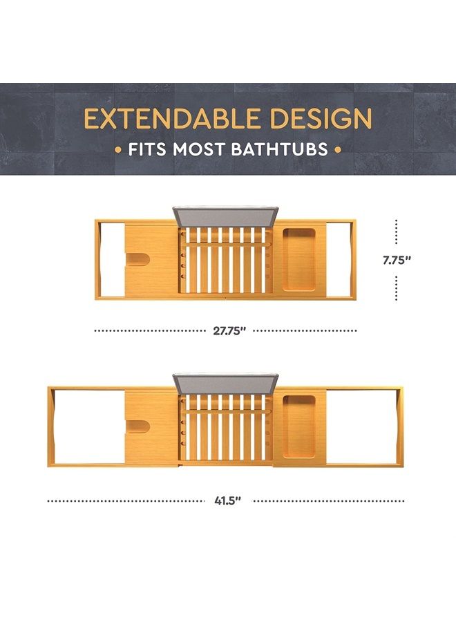 Bambüsi Bathtub Tray Caddy - Bamboo Adjustable Bath Tray - Unique House Warming Gifts, New Home, Anniversary & Wedding Gifts for Couple, Bridal Shower Gift for Women - Image 5