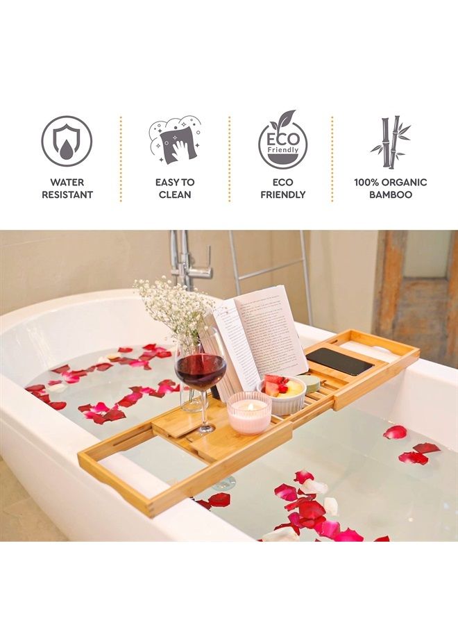 Bambüsi Bathtub Tray Caddy - Bamboo Adjustable Bath Tray - Unique House Warming Gifts, New Home, Anniversary & Wedding Gifts for Couple, Bridal Shower Gift for Women - Image 3