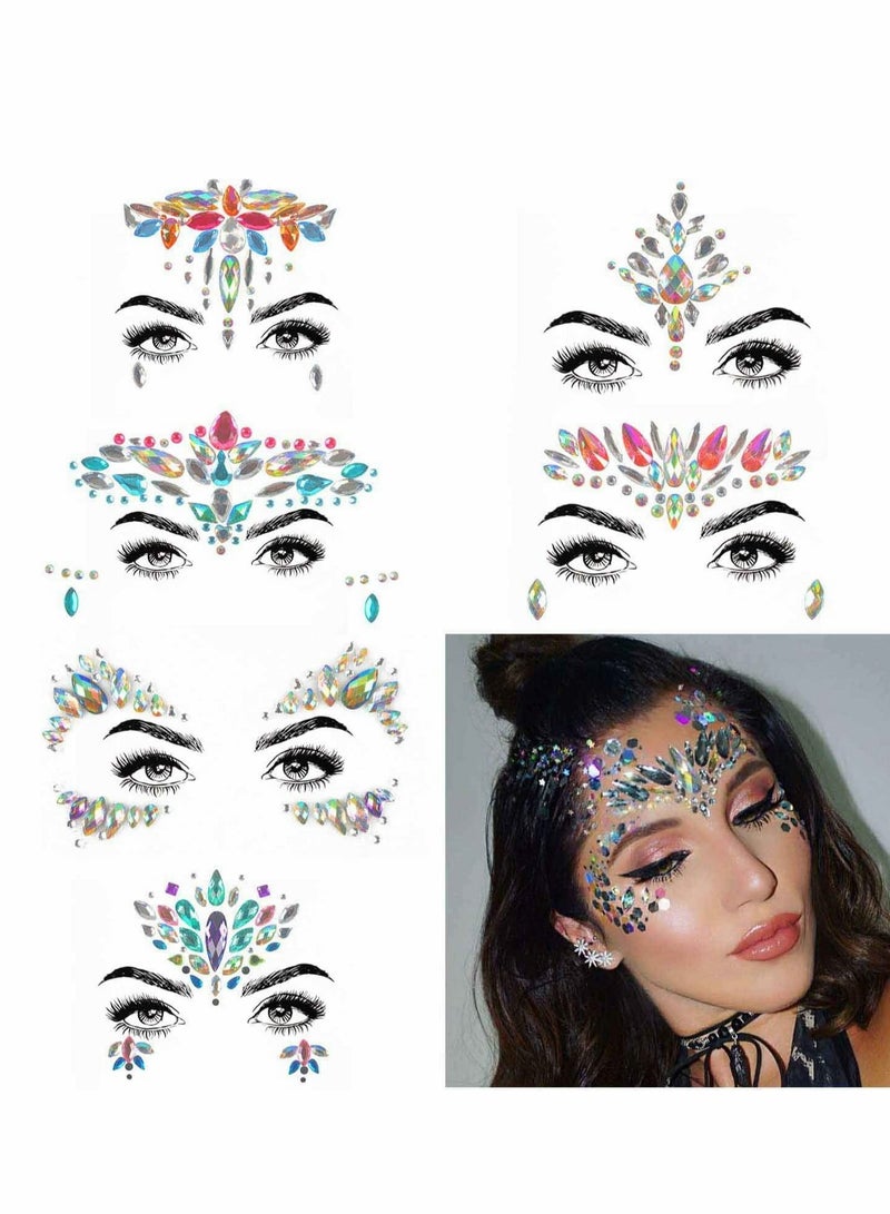 Suntown 6 Pcs Rhinestone Mermaid Face Jewels Tattoo, Music Festival Face Jewels, Eyes Face Body Temporary Tattoos, Body Stickers Crystal Tears, Temporary Tattoos for Festival Party - Image 1