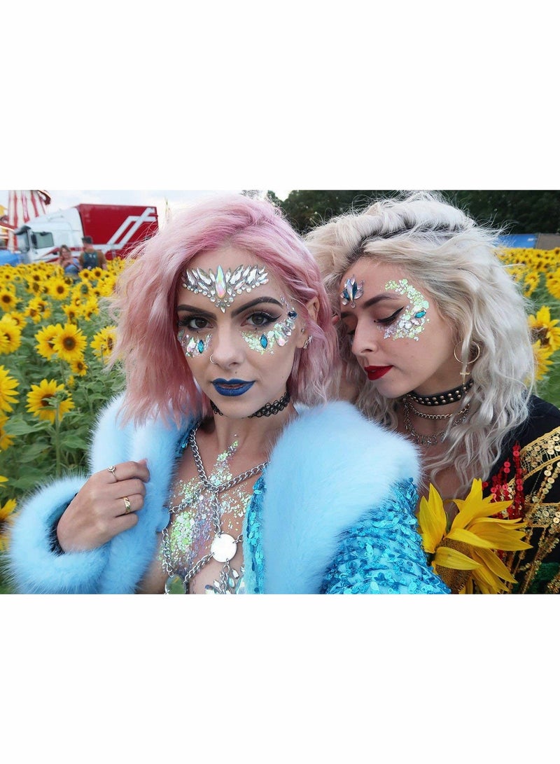 Suntown 6 Pcs Rhinestone Mermaid Face Jewels Tattoo, Music Festival Face Jewels, Eyes Face Body Temporary Tattoos, Body Stickers Crystal Tears, Temporary Tattoos for Festival Party - Image 2