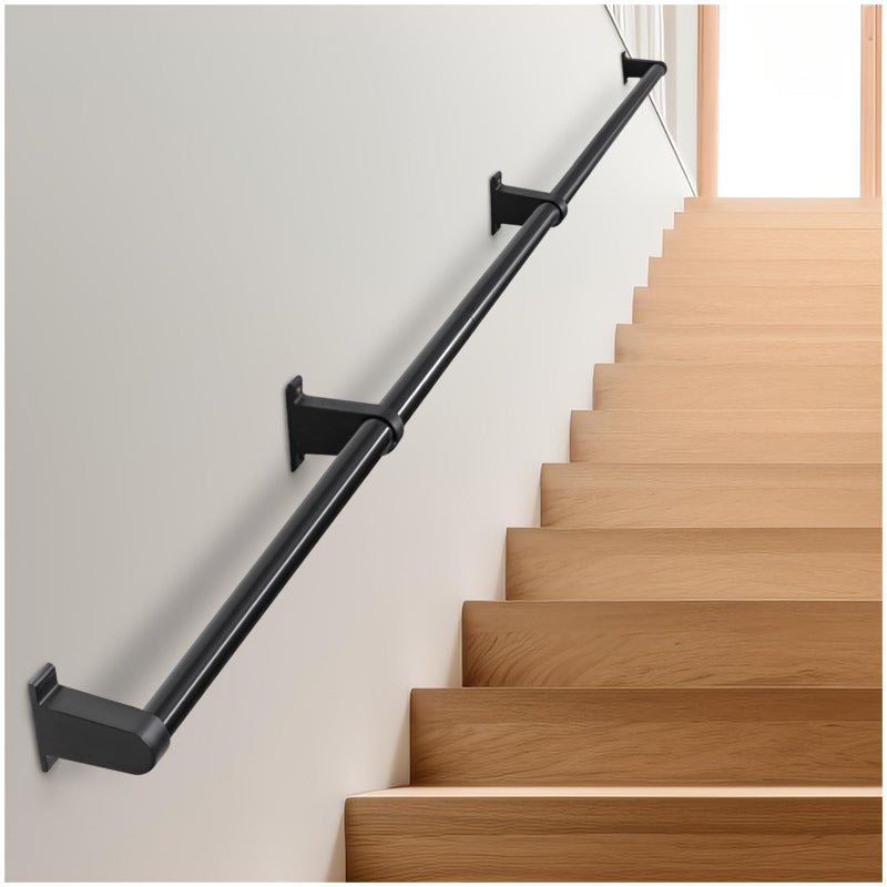 SDNBHT Industrial Stair Railing Metal Hand Rails for Indoor Stairs Wall Mount Staircase Handrails 125 Pipe Stair Handrail for Steps Black Aluminum Stairway Railing for Outdoor Indoor Stairs 10ft