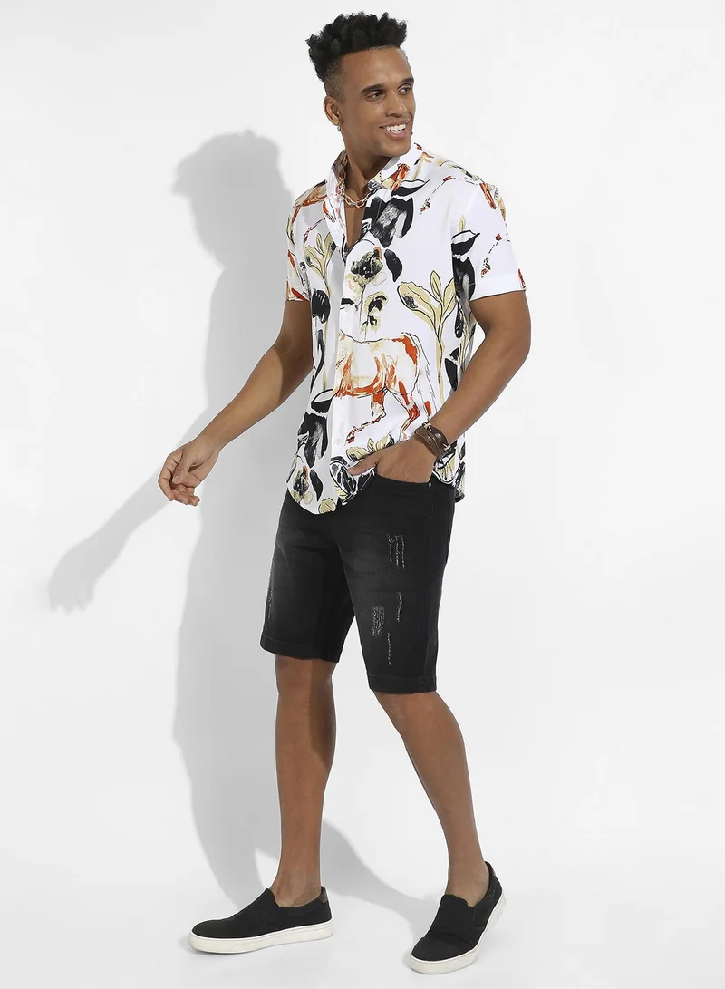 Campus Sutra Men's Brown & Black Foliage Horse Shirt