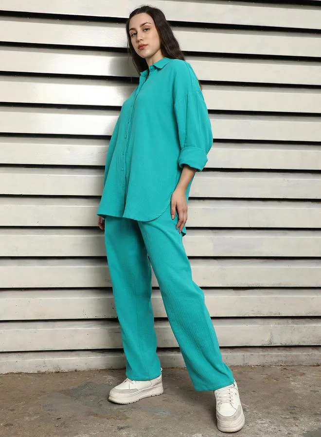 HIGH STAR Solid Longline Shirt & Pants Co-Ords by Styli