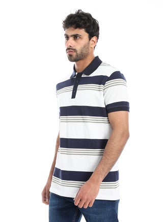 Turn Down Collar Striped Polo Shirt - White, Navy Blue & Olive - pzsku/Z2184CDDECA853A7F9C70Z/45/1743369035/490cb6b1-c862-4389-ba7a-16094ccc72bb