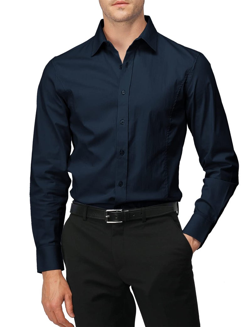 H2H Men's Wrinkle Free Slim Fit Dress Shirts Navy US 3XL/Asia 5XL (JASK14) - Image 1