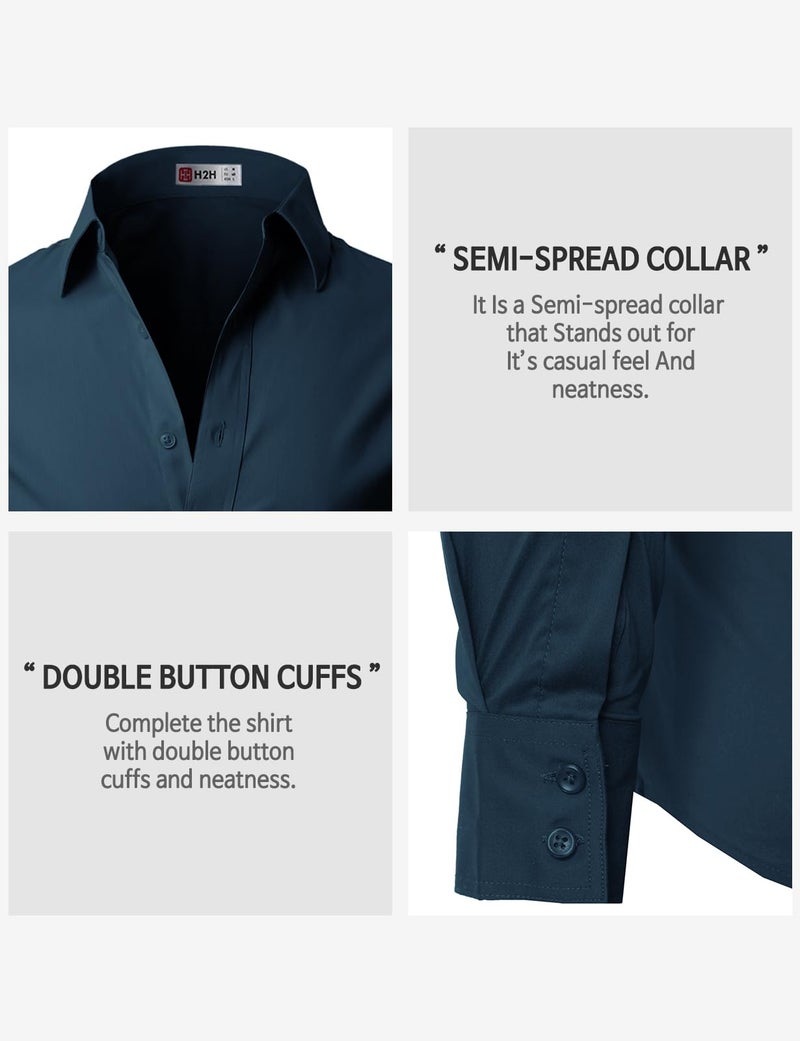 H2H Men's Wrinkle Free Slim Fit Dress Shirts Navy US 3XL/Asia 5XL (JASK14) - Image 5