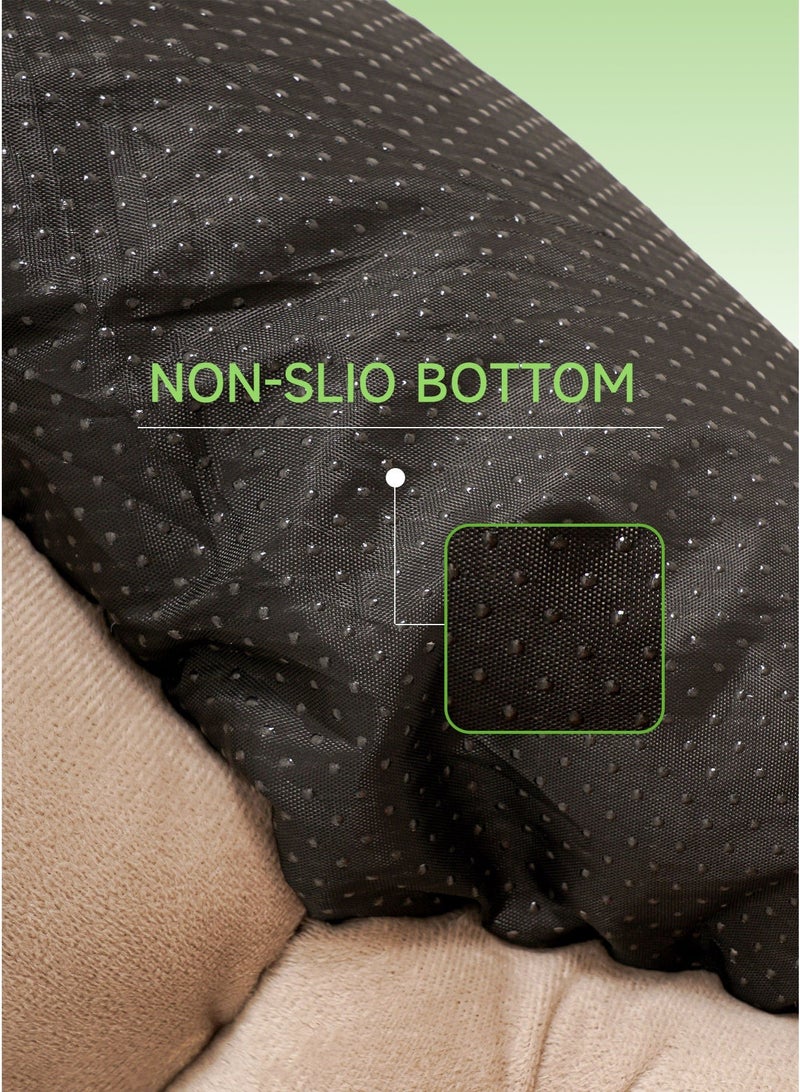AL-WAHA AL-ZHABIA Extra Soft Small Cat Bed｜Orthopedic Round Pet Bed for Deep Sleep — Made from ultra-soft, skin-friendly materials that support joint and muscle health. The comfortable inner padding provides gentle support, while the machine-washable design and non-slip bottom ensure easy maintenance and safety. Perfect for indoor cats, kittens, and small to medium pets. Lightweight and portable, ideal for use in the bedroom, living room, or by the window — Khaki - Image 4