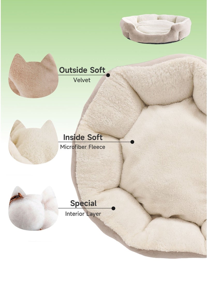 AL-WAHA AL-ZHABIA Extra Soft Small Cat Bed｜Orthopedic Round Pet Bed for Deep Sleep — Made from ultra-soft, skin-friendly materials that support joint and muscle health. The comfortable inner padding provides gentle support, while the machine-washable design and non-slip bottom ensure easy maintenance and safety. Perfect for indoor cats, kittens, and small to medium pets. Lightweight and portable, ideal for use in the bedroom, living room, or by the window — Khaki - Image 3