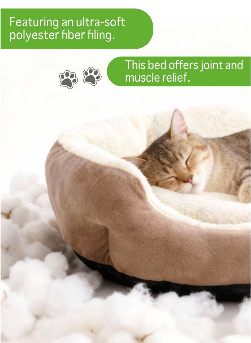 AL-WAHA AL-ZHABIA Extra Soft Small Cat Bed｜Orthopedic Round Pet Bed for Deep Sleep — Made from ultra-soft, skin-friendly materials that support joint and muscle health. The comfortable inner padding provides gentle support, while the machine-washable design and non-slip bottom ensure easy maintenance and safety. Perfect for indoor cats, kittens, and small to medium pets. Lightweight and portable, ideal for use in the bedroom, living room, or by the window — Khaki - Image 5