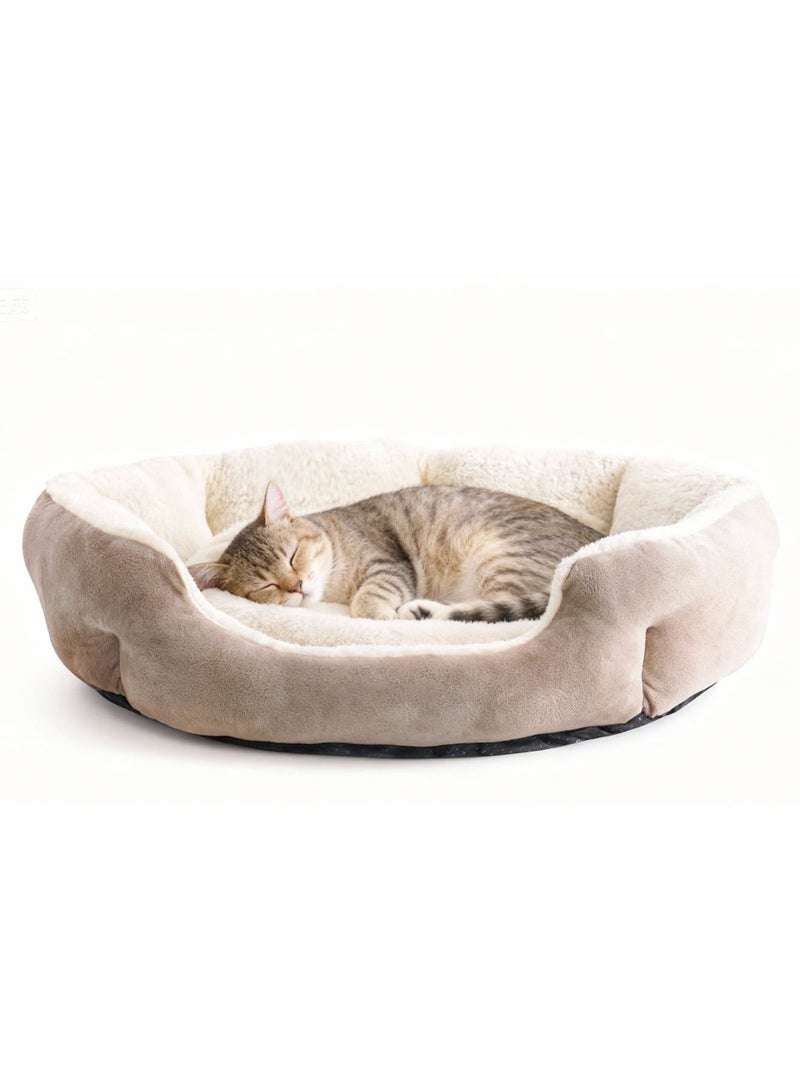 AL-WAHA AL-ZHABIA Extra Soft Small Cat Bed｜Orthopedic Round Pet Bed for Deep Sleep — Made from ultra-soft, skin-friendly materials that support joint and muscle health. The comfortable inner padding provides gentle support, while the machine-washable design and non-slip bottom ensure easy maintenance and safety. Perfect for indoor cats, kittens, and small to medium pets. Lightweight and portable, ideal for use in the bedroom, living room, or by the window — Khaki - Image 2