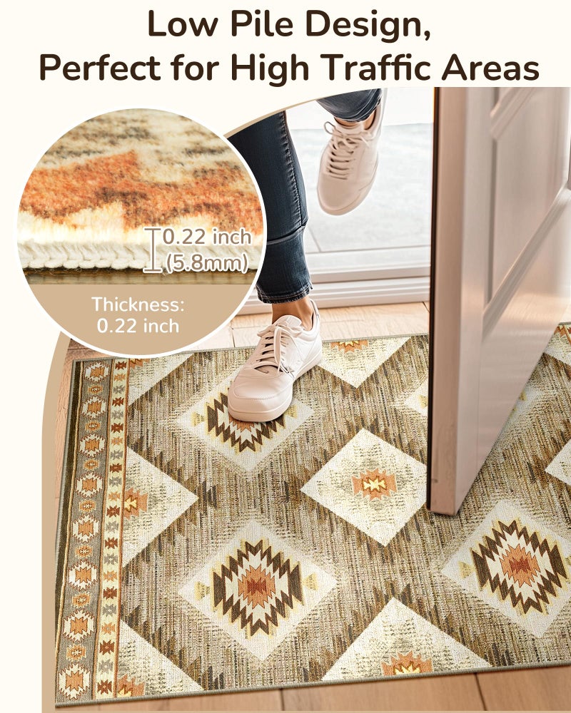 BESTSWEETIE Area Rug 8x10 Rug Machine Washable Non-Slip Low Pile Print Pattern Western Rug for Living Room Bedroom Entryway Tribal Series -Cream/Camel - Image 4