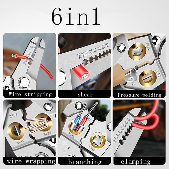 Deoxys 6in1 Wire Stripper Including Safty Lock Cutting Clamping Stripping Winding Spliting Crimping Wires Bulitin Spring Wire Cutter Portable OneHand Operation Electrician Plier Tool - Image 5