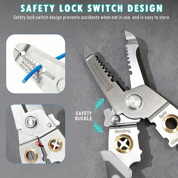 Deoxys 6in1 Wire Stripper Including Safty Lock Cutting Clamping Stripping Winding Spliting Crimping Wires Bulitin Spring Wire Cutter Portable OneHand Operation Electrician Plier Tool - Image 3