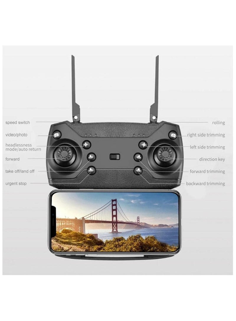 E88 Pro Ayoo Best New Mini Drone With Camera 4k for adult For Kids hd Dual Camera Adults and Teenager Fordable Remote RC HD 1080P Quad-Copter FPV Wifi Transmission Phone Control Black - Image 2