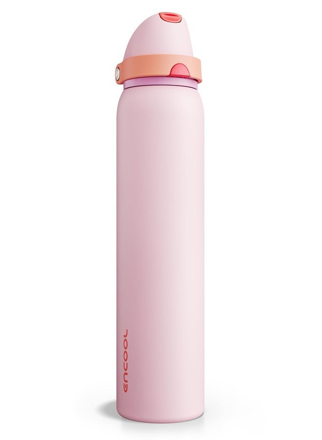 ENCOOL Insulated Water Bottle with Straw - Encool Stainless Steel Water Bottle with Push Button Lid, Leak-Proof & BPA-Free, Keeps Cold for 24 Hours for Sports, Travel, Gym (40 oz, Lily-Red) - Image 1
