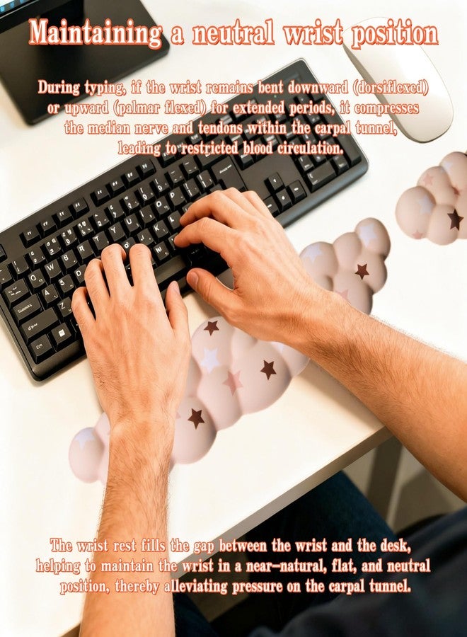 LJYZMD Cloud Wrist Rest Set for Keyboard and Mouse, Includes Cute Coaster, with Computers and Laptops (Milk Tea Colorful Star Set) - Image 5