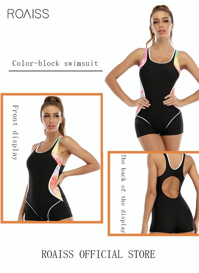 roaiss Women One Piece Backless Swimsuit Color Block Surf Clothes Conservative Swimwear Beachwear Bathing Suit Sports Suits Jumpsuit Slim Fit Multicolor  - Image 5