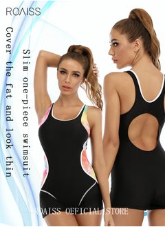 roaiss Women One Piece Backless Swimsuit Color Block Surf Clothes Conservative Swimwear Beachwear Bathing Suit Sports Suits Jumpsuit Slim Fit Multicolor  - Image 1
