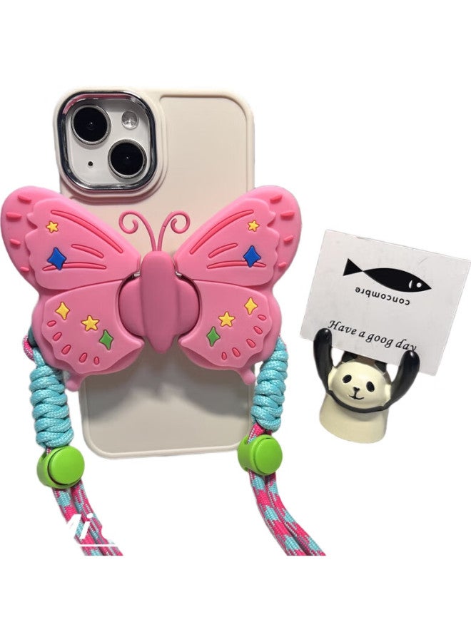 Dipple Dipuer Phone Back Clip Lanyard, Neck Strap, Long Crossbody Strap, Adjustable Phone Lanyard, Anti-Loss Cord, Compatible With Any Phone Case Back Clip [Pink Butterfly] - Image 2