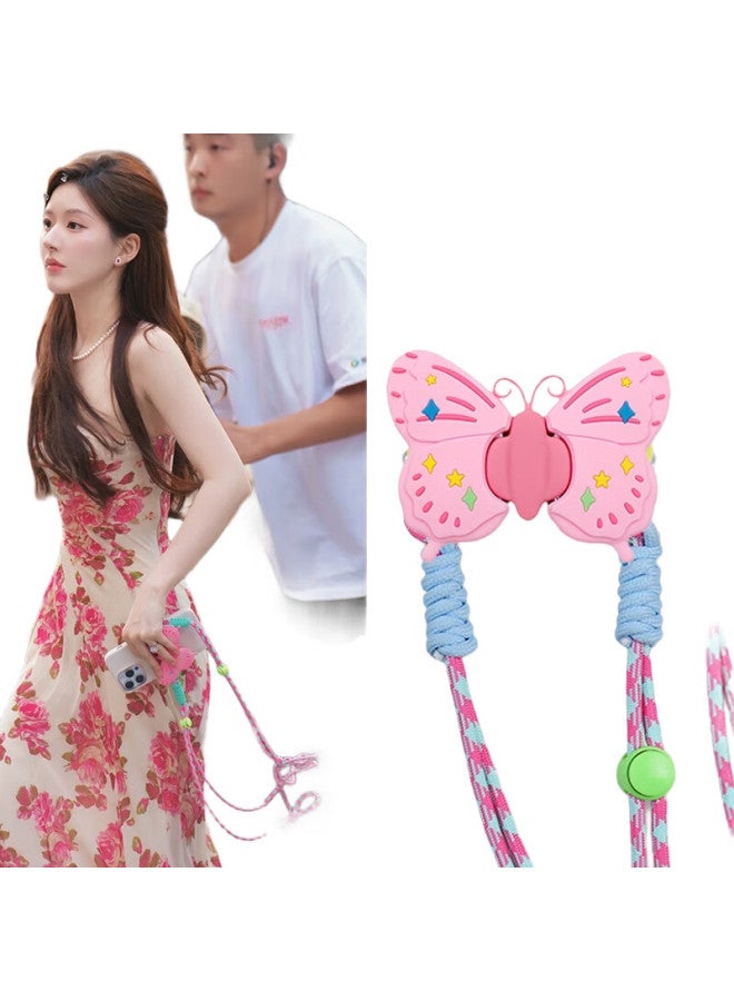 Dipple Dipuer Phone Back Clip Lanyard, Neck Strap, Long Crossbody Strap, Adjustable Phone Lanyard, Anti-Loss Cord, Compatible With Any Phone Case Back Clip [Pink Butterfly] - Image 3