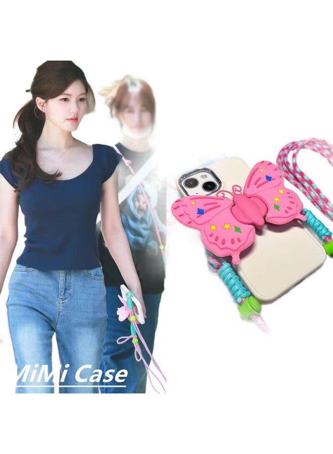 Dipple Dipuer Phone Back Clip Lanyard, Neck Strap, Long Crossbody Strap, Adjustable Phone Lanyard, Anti-Loss Cord, Compatible With Any Phone Case Back Clip [Pink Butterfly] - Image 1