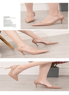 Eloshman Fashionable Side Hollowed Out High Heels Beige  - Image 3