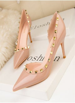Eloshman Fashionable Side Hollowed Out High Heels Beige  - Image 2