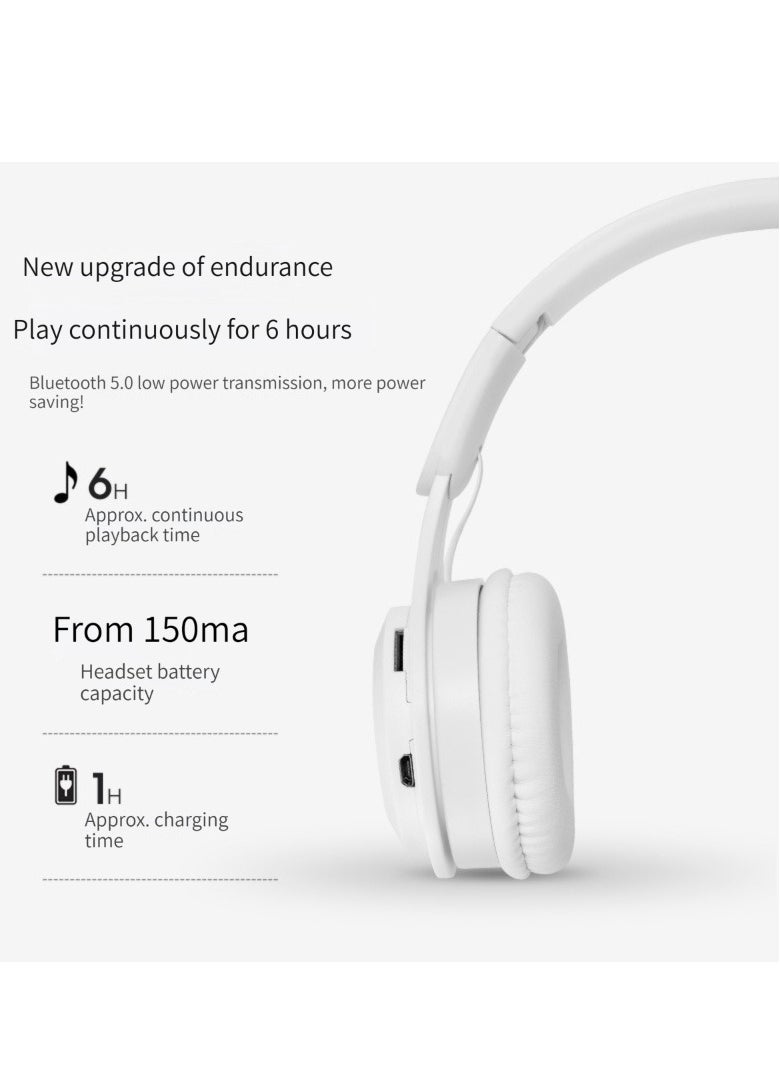 Generic New wireless Bluetooth headset two ear folding game stereo headset headset headset Bluetooth headset (white)  - Image 2