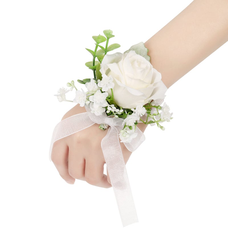 YSUCAU White Rose Wrist Corsages Wristlet Band Bracelet for Wedding Set of 6  Ivory Eucalyptus Wrist Flower Wristband Hand Flower for Bride  Bridesmaid  Mother of Bride  Prom Party Decor - Image 1