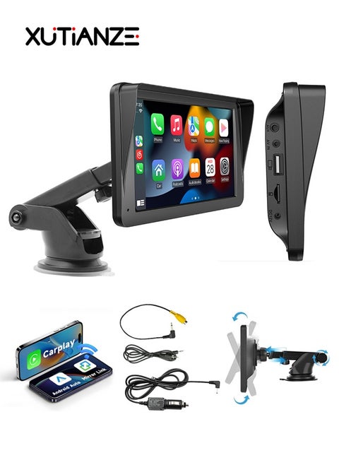 XUTIANZE Wireless Carplay Screen for Car,7 inch HD IPS Touch Screen Portable Car Radio Audio Receivers, Wireless Android Auto Screen with Dual Bluetooth/MirrorLink/GPS/Voice Control/AUX/FM Transmit
