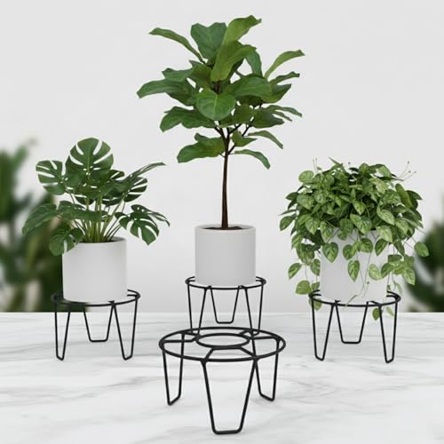ORILEY Plant Round Stand Galvanised Metal Flower Pot Holder Indoor Gamla Support Corner Rack Outdoor Display Shelf for Home Garden Balcony Decoration - (Pack of 4, Black) - Image 1