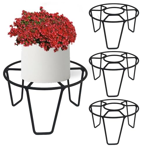 ORILEY Plant Round Stand Galvanised Metal Flower Pot Holder Indoor Gamla Support Corner Rack Outdoor Display Shelf for Home Garden Balcony Decoration - (Pack of 4, Black) - Image 2