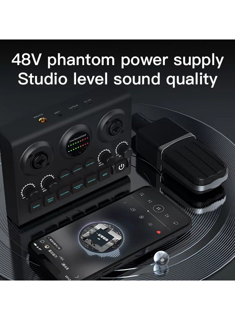 F10 Podcast Live Sound Card, Multiple Sound Effects Voice Changing Mini Sound Mixer Board for Live Streaming Home KTV Singing - Image 3