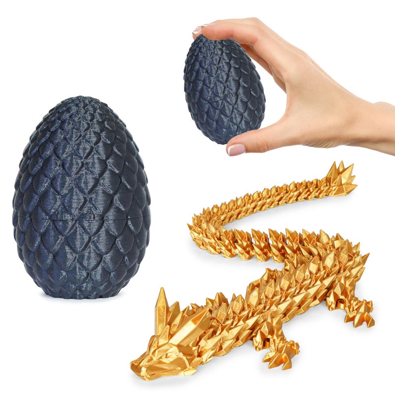 Olee Odee Small Dragon Eggs with Dragon Inside 3D Printed Surprise Funny Gifts for Kids Articulated Dragon Fidget Toys for Adults Executive Desk Toys Office Room Dcor Shiny Black - Image 3