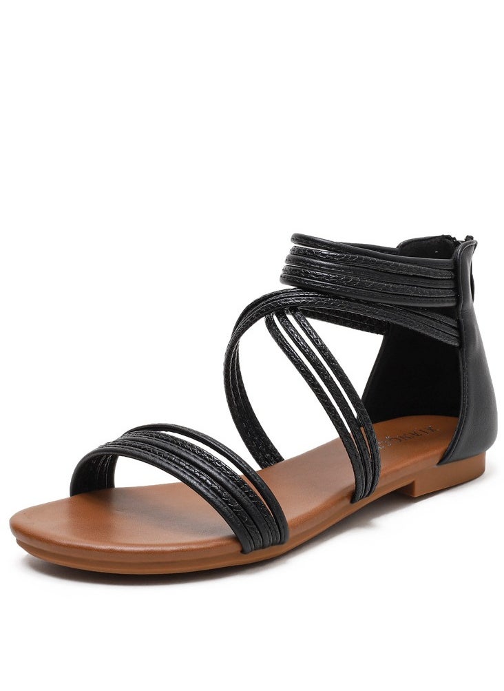 SIKETU 2025 New Versatile Fairy Style Roman Lace Flat Bohemian Beach Sandal  - Image 1