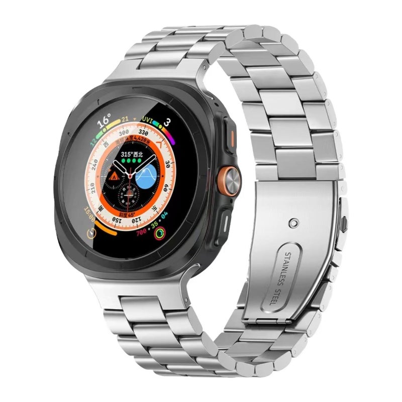 Vurtboly Stainless Steel Band Compatible with Samsung Galaxy Watch 7 Ultra, Classic Business Style Metal Strap with Double Fold Clasp – Silver - Image 1