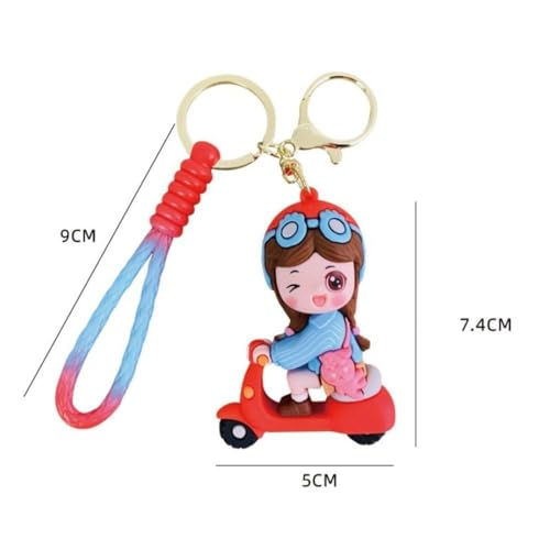 CASENED Rubber Cute 3D Silicon Cartoon Keychain - Cute Design Key Holder for Bags, Backpacks, and Keys (Red Bike Girl) - Image 4