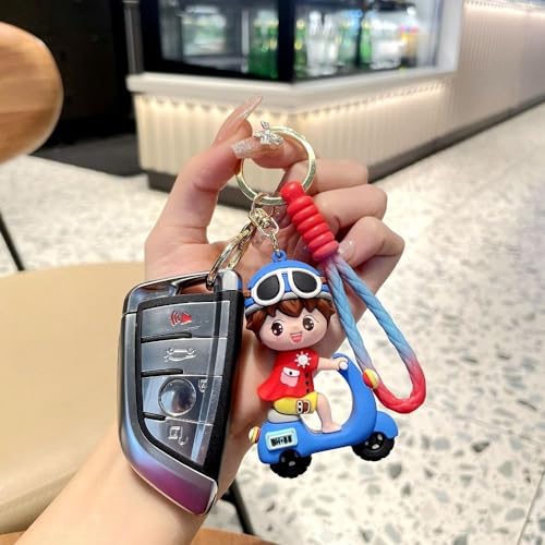 CASENED Rubber Cute 3D Silicon Cartoon Keychain - Cute Design Key Holder for Bags, Backpacks, and Keys (Red Bike Girl) - Image 2