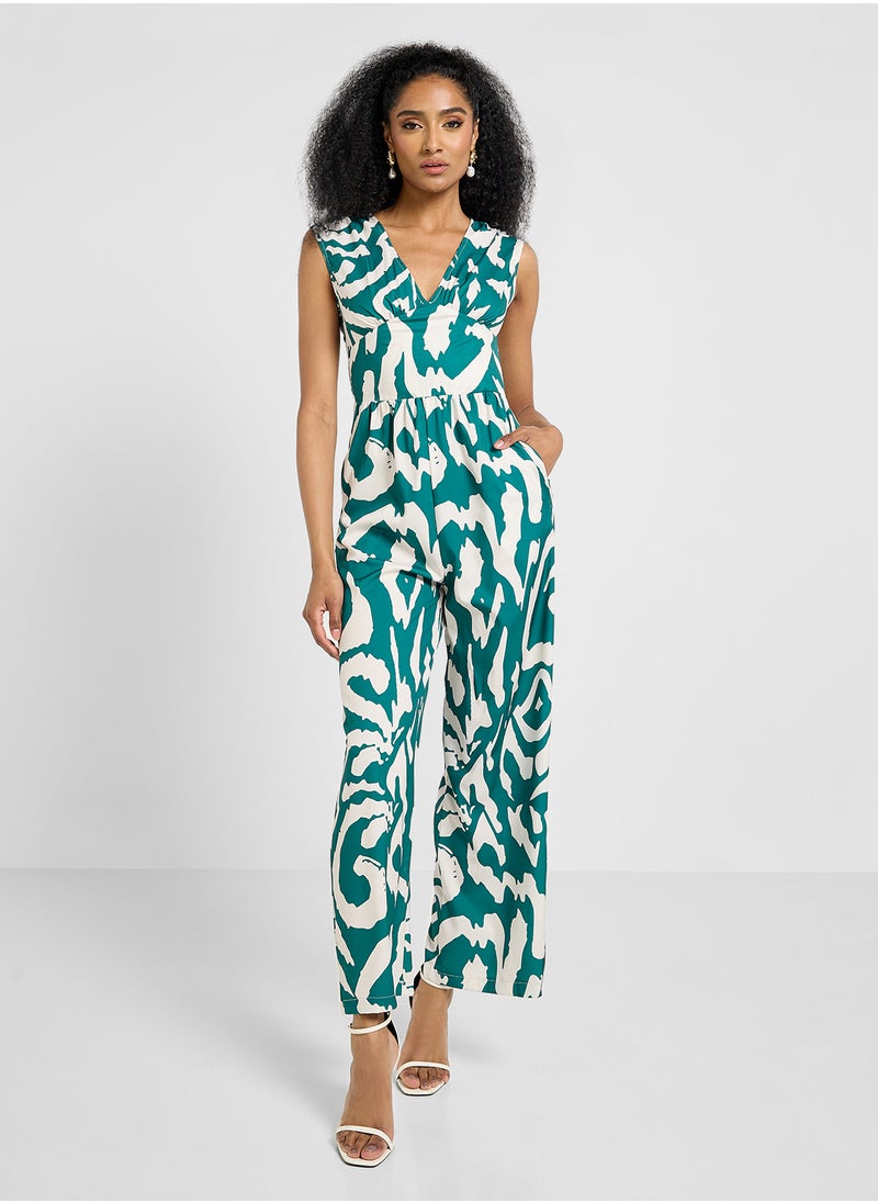 Ginger Plunge Neck Printed Wide Leg Jumpsuit  - Image 1