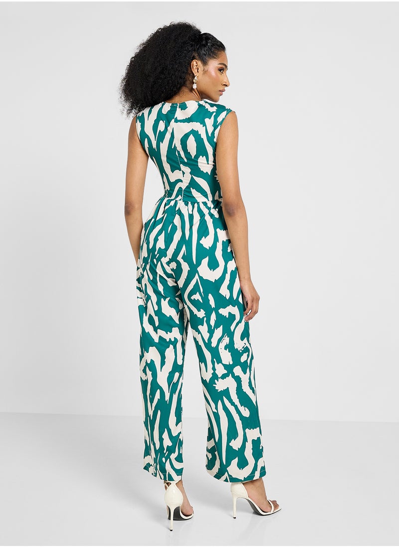 Ginger Plunge Neck Printed Wide Leg Jumpsuit  - Image 2
