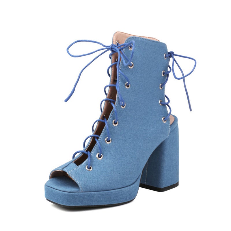 Fish Mouth Square Head Water Table Lace-Up Sandals Large Size Women'S Shoes 5703 - Image 2
