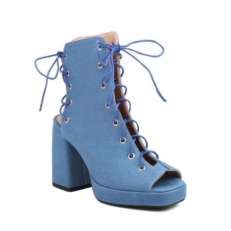 Fish Mouth Square Head Water Table Lace-Up Sandals Large Size Women'S Shoes 5703 - Image 3