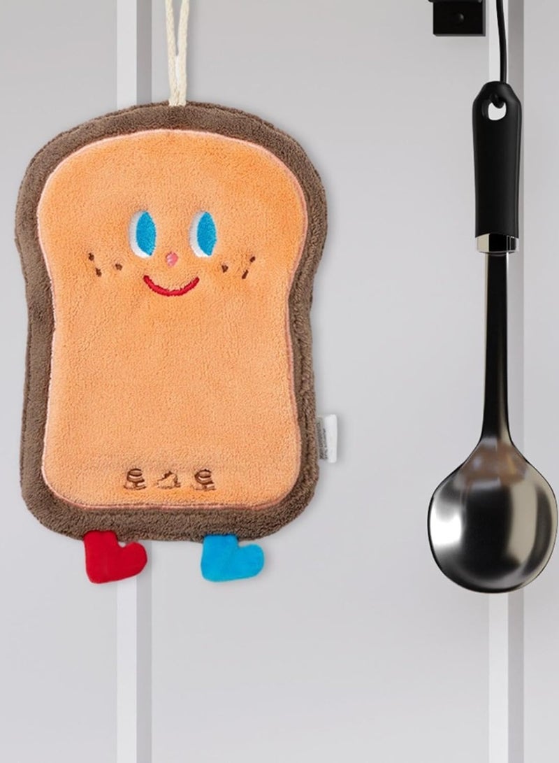 Square Kitchen Hand Towel with Hanging Loop - Cartoon Pattern - Brown & Orange - Image 2