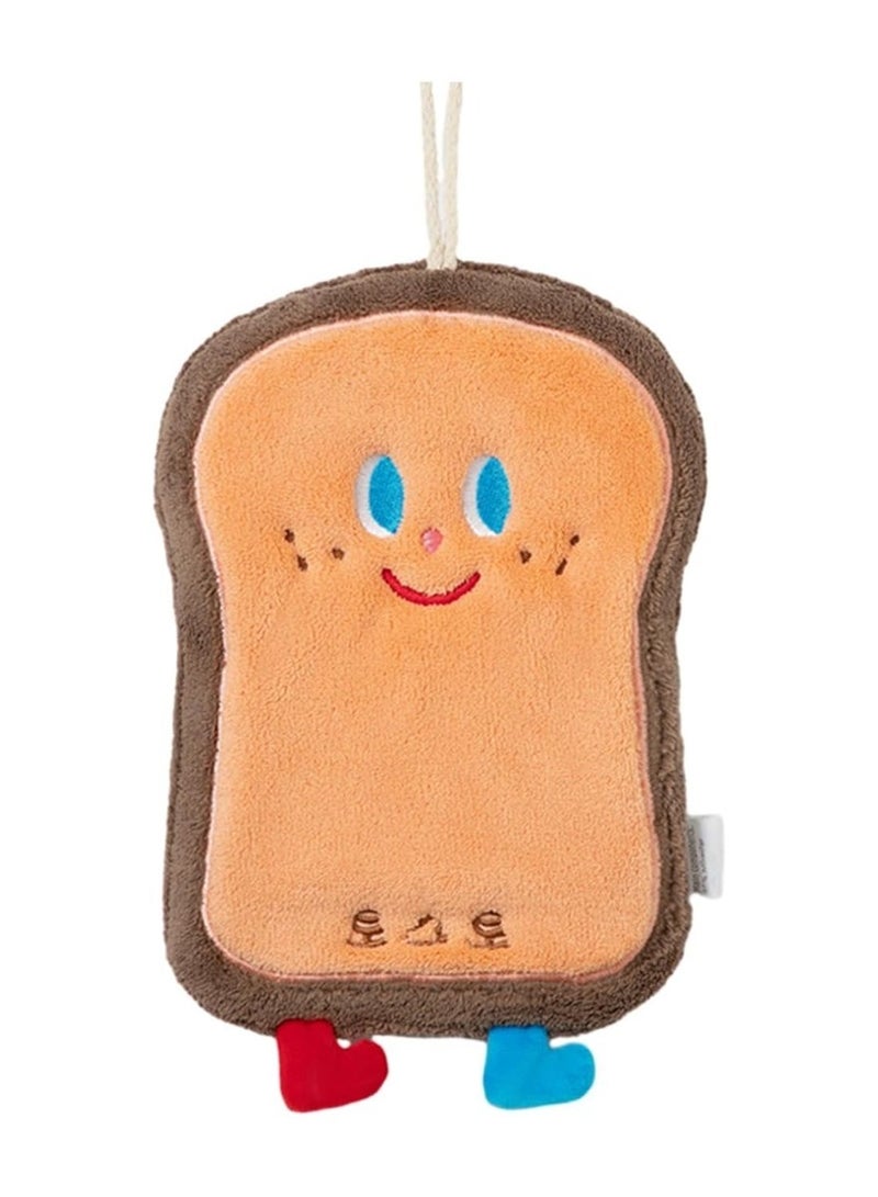 Square Kitchen Hand Towel with Hanging Loop - Cartoon Pattern - Brown & Orange - Image 1