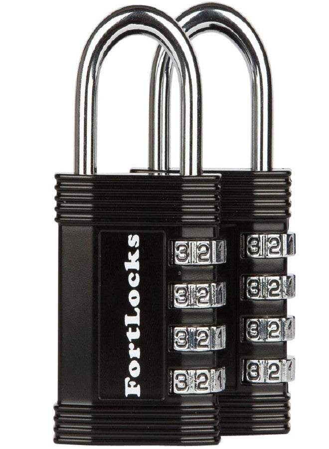 FortLocks Padlock - 4 Digit Combination Lock for Gym Outdoor & School Locker, Fence, Case & Shed - Heavy Duty Resettable Set Your Own Combo - Waterproof & Weatherproof (2 Pack - Black) - Image 1