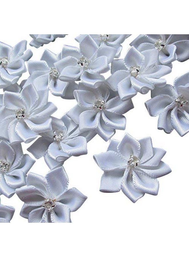 شينكو كرافت 40 قطعة 28 مم (1 1/8 بوصة) شريط من الساتان زهور وأقواس حجر الراين (أبيض) - Image 1