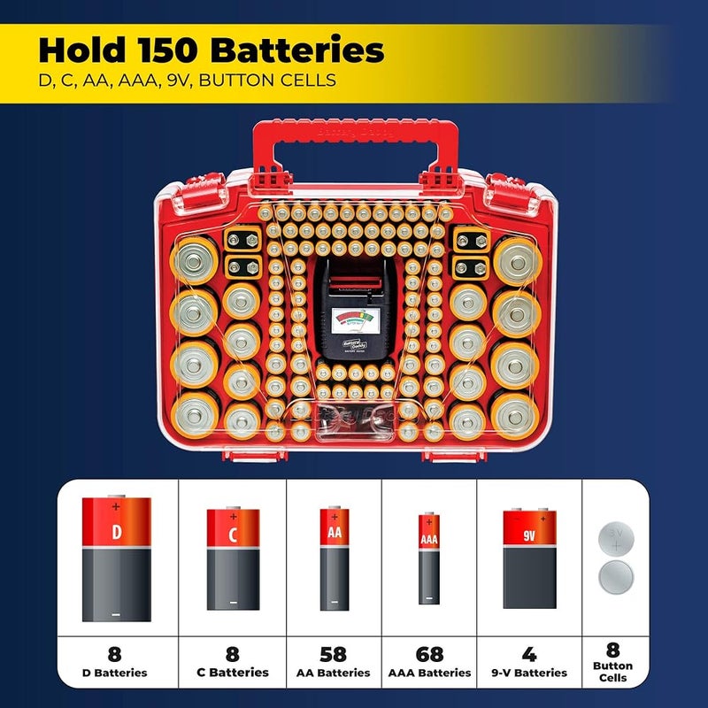 أونتل باتري بابا يوترا (Ontel Battery Daddy Ultra) – حافظة تنظيم بطاريات مزودة بجهاز اختبار، تستوعب ما يصل إلى 250 بطارية، غطاء قابل للقفل، كما رأيتم على التلفزيون. - Image 2
