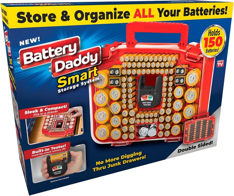 أونتل باتري بابا يوترا (Ontel Battery Daddy Ultra) – حافظة تنظيم بطاريات مزودة بجهاز اختبار، تستوعب ما يصل إلى 250 بطارية، غطاء قابل للقفل، كما رأيتم على التلفزيون. - Image 1