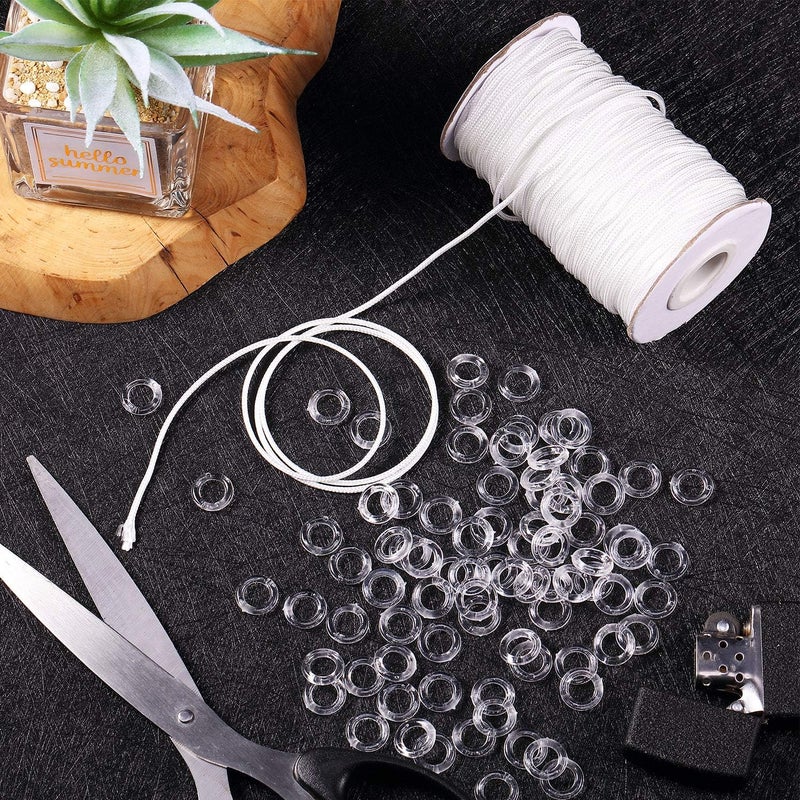 Shappy 100 Pieces Clear Roman Curtain Rings 55 Yards Roman Blind Cord 8 to 13 mm Transparent Plastic Rings 1.8 mm White Braided Lift Shade Cord for DIY Blind Curtains(White) - Image 5